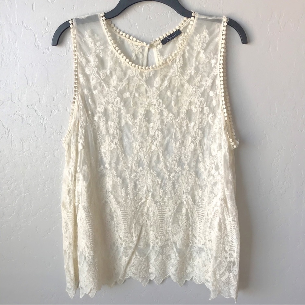Boho Lace Tank Top with Dotted Ribbon Trim